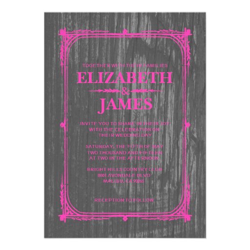 Hot Pink Rustic Barn Wood Wedding Invitations