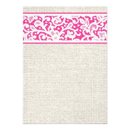 Hot Pink Rustic Burlap Linen Bridal Shower Invites
