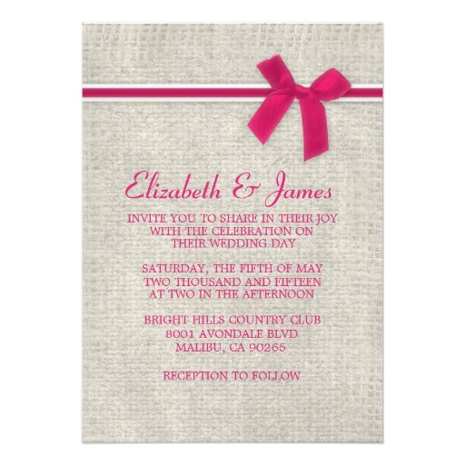 Hot Pink Rustic Burlap Wedding Invitations