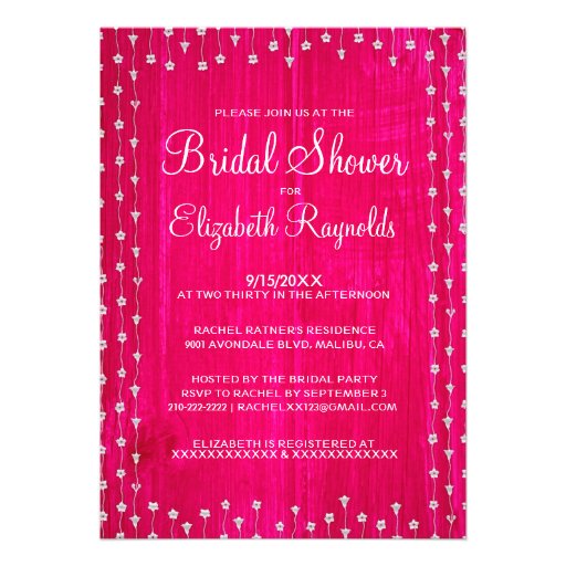 Hot Pink Rustic Country Bridal Shower Invitations