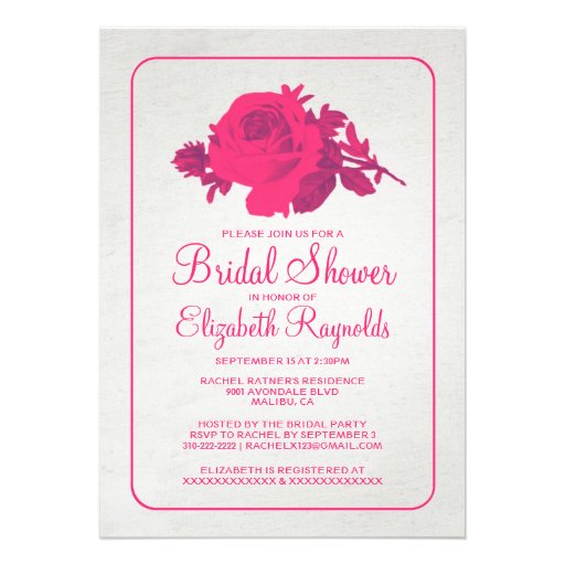Hot Pink Rustic Floral/Flower Bridal Shower Invite
