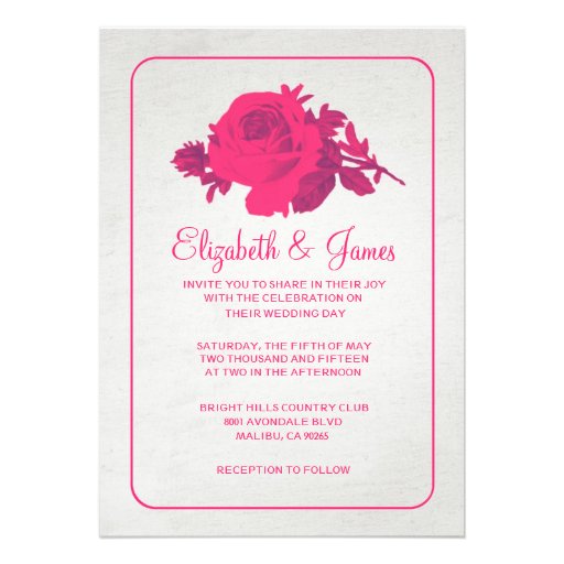 Hot Pink Rustic Floral/Flower Wedding Invitations