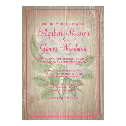 Hot Pink Rustic Floral Wedding Invitations