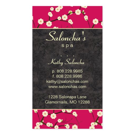 Hot Pink Salon Business Card spa cherry blossom (front side)