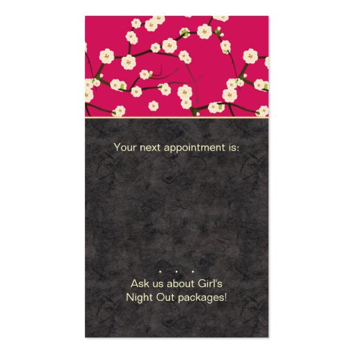 Hot Pink Salon Business Card spa cherry blossom (back side)