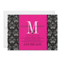 Hot Pink Save the Date Monogram Damask Invitation