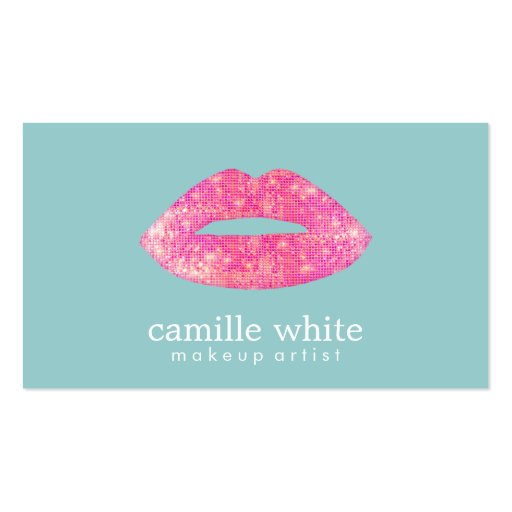 Hot Pink Sequin Lips Beauty Teal Business Card Templates