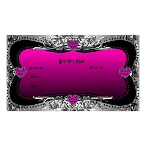 Hot Pink Silver Diamond Image Hearts Elegant Business Card (back side)