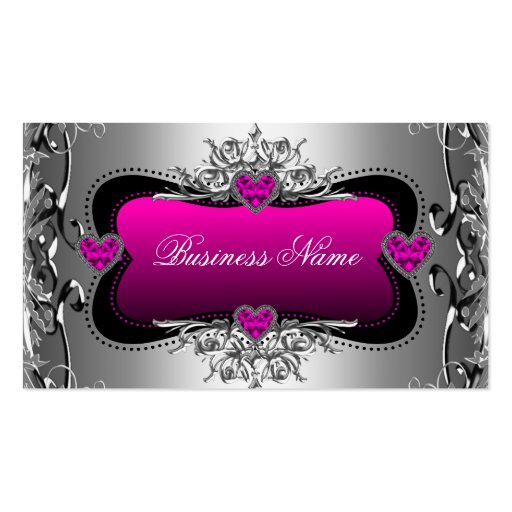 Hot Pink Silver Diamond Image Hearts Elegant Business Card (front side)