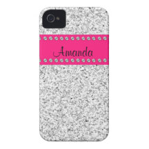 Hot Pink & Silver Glitter BLING iPhone 4 case