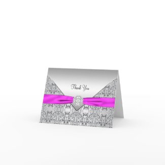 Hot Pink Silver Lace Thank You Cards card