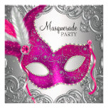 Hot Pink Silver Mask Masquerade Ball Party Custom Invites