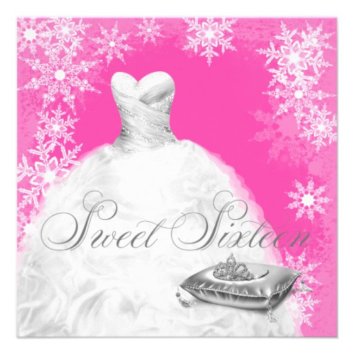 Hot Pink Snowflake Sweet Sixteen Party Custom Invite