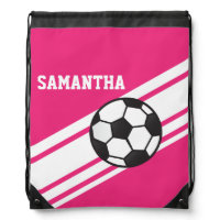 Hot Pink Soccer Stripes Drawstring Backpack