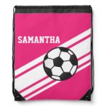 Hot Pink Soccer Stripes Drawstring Backpack Backpack