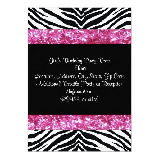 Hot Pink Sparkle Zebra Girl's Birthday Custom Announcements