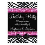 Hot Pink Sparkle Zebra Girl's Birthday Custom Announcements