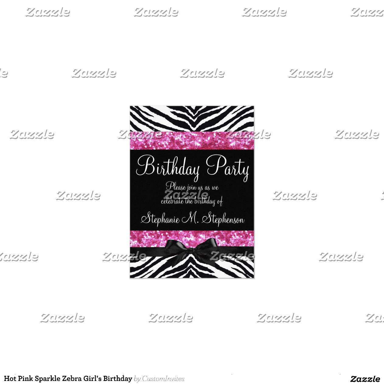 Hot Pink Sparkle Zebra Girl S Birthday 4 5x6 25 Paper Invitation Card Zazzle