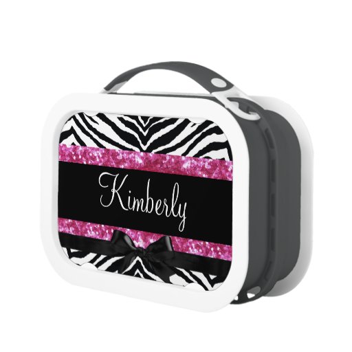 Hot Pink Sparkle Zebra Girly Girl's Lunch Box Zazzle