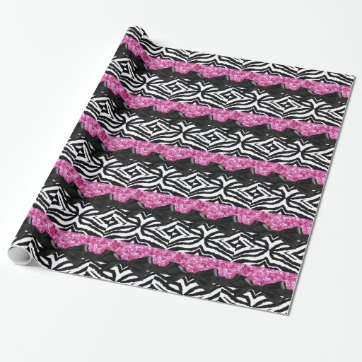 Hot Pink Sparkle Zebra Girly Girl's Gift Wrap Paper