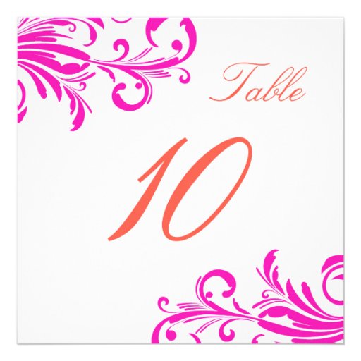 Hot Pink Swanky Swirls Table 10 Personalized Announcements