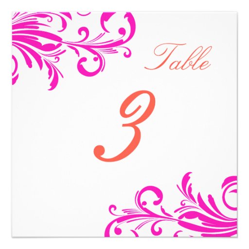 Hot Pink Swanky Swirls Table 3 Invitations