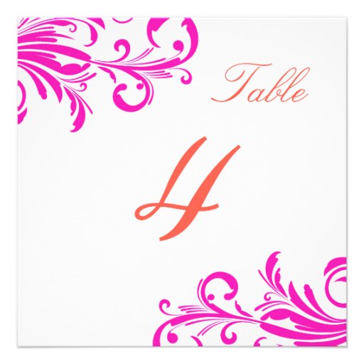Hot Pink Swanky Swirls Table 4 Personalized Announcements