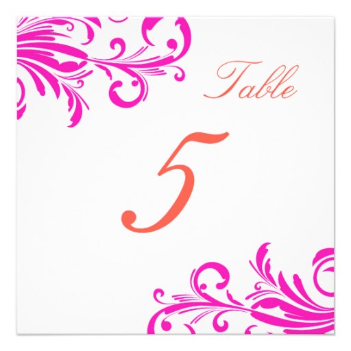 Hot Pink Swanky Swirls Table 5 Orange Custom Invitations