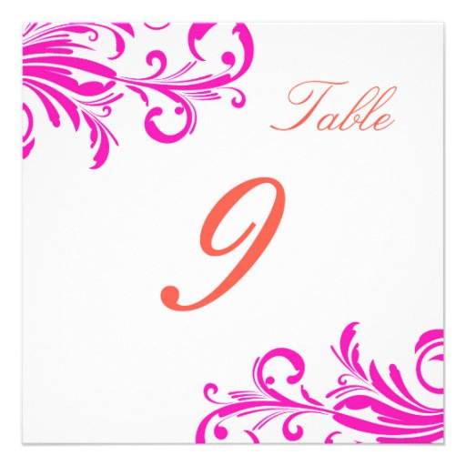 Hot Pink Swanky Swirls Table 9 Invite