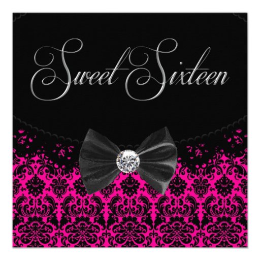 Hot Pink Sweet Sixteen Birthday Party Invitation