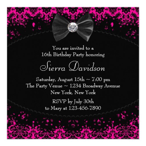 Hot Pink Sweet Sixteen Birthday Party Invitation