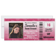Hot Pink Sweet Sixteen Photo Ticket Invitation invitation