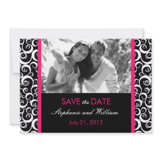 Hot Pink Swirl Photo Save the Date invitation
