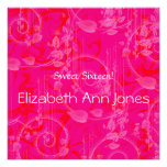 Hot Pink Swirls and Leaves Graphic Design Art Personalized Announcement