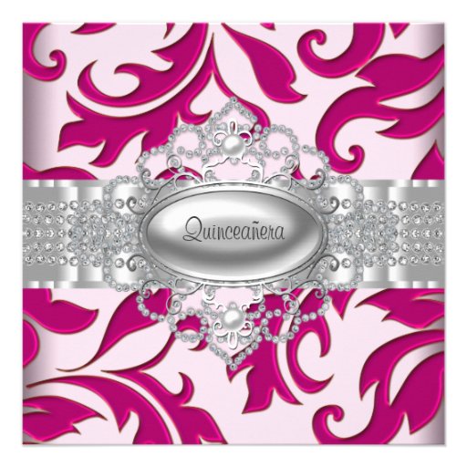 Hot Pink Swirls Quinceanera Invitations (front side)