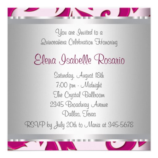 Hot Pink Swirls Quinceanera Invitations
