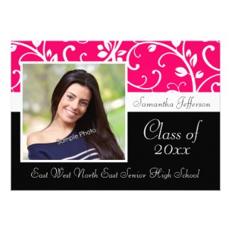 Hot Pink Swirly Vine Photo Graduation Announcement