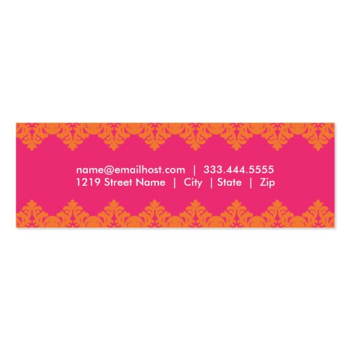 Hot Pink & Tangerine Lace Skinny Card Business Card Template (back side)