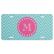 Hot Pink, Teal Blue Chevron | Your Monogram License Plate at  Zazzle