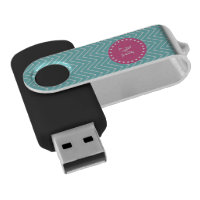 Hot Pink, Teal Blue Chevron | Your Monogram Swivel USB 2.0 Flash Drive