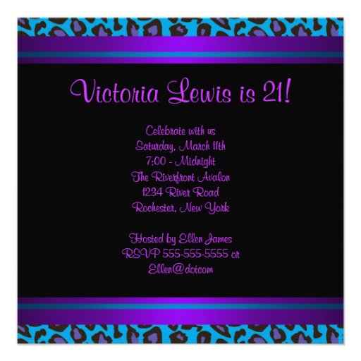 Hot Pink Teal Blue Purple Leopard  21st Birthday Invitations