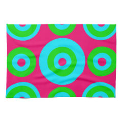 Hot Pink Teal Lime Green Concentric Circles Kitchen Towels