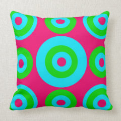 Hot Pink Teal Lime Green Concentric Circles Throw Pillows