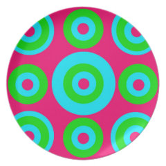 Hot Pink Teal Lime Green Concentric Circles Dinner Plate