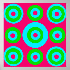 Hot Pink Teal Lime Green Concentric Circles Posters