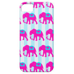 Hot Pink Teal Turquoise Blue Elephants on Stripes iPhone 5 Cover