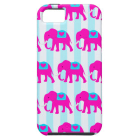 Hot Pink Teal Turquoise Blue Elephants on Stripes iPhone 5 Covers