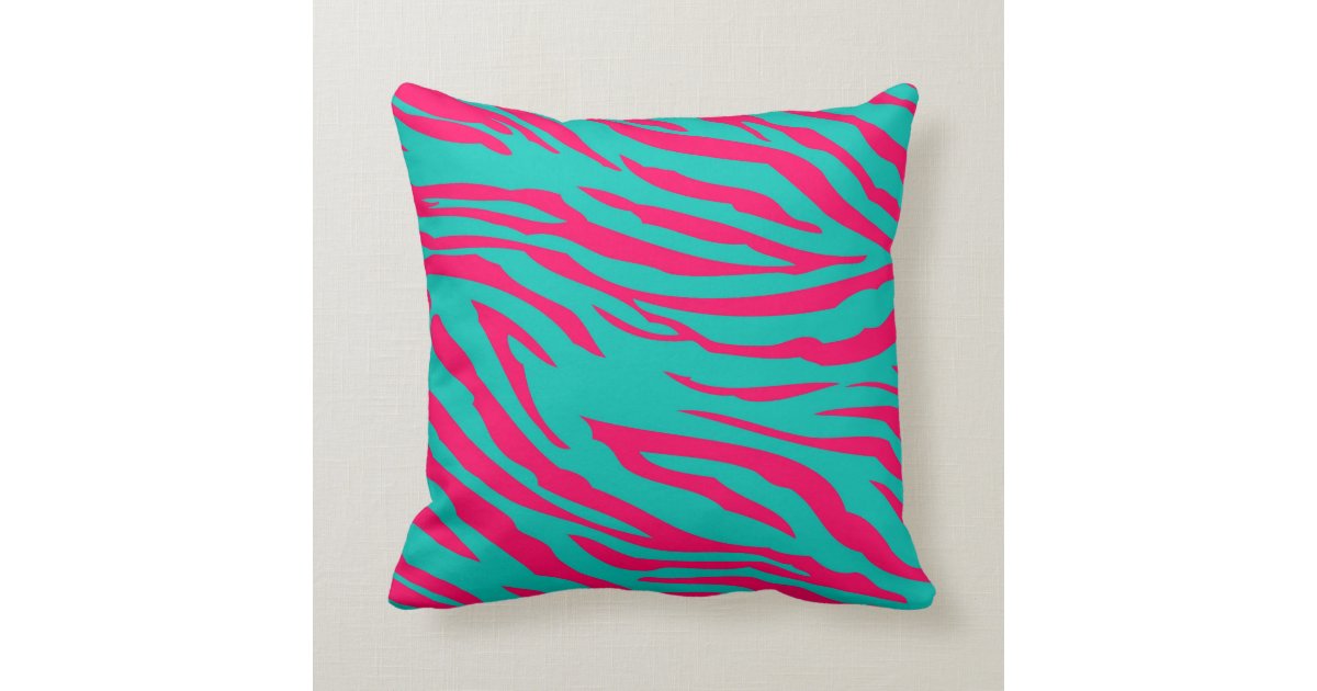 Hot Pink Teal Zebra Print Couch Throw Pillow Zazzle