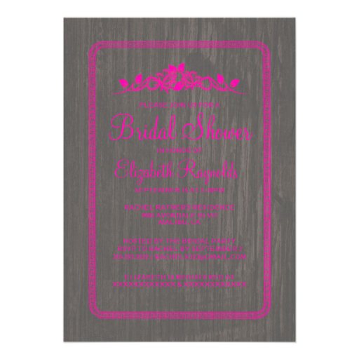 Hot Pink Vintage Barn Wood Bridal Shower Invites