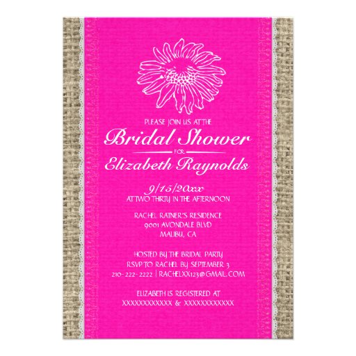 Hot Pink Vintage Lace Bridal Shower Invitations